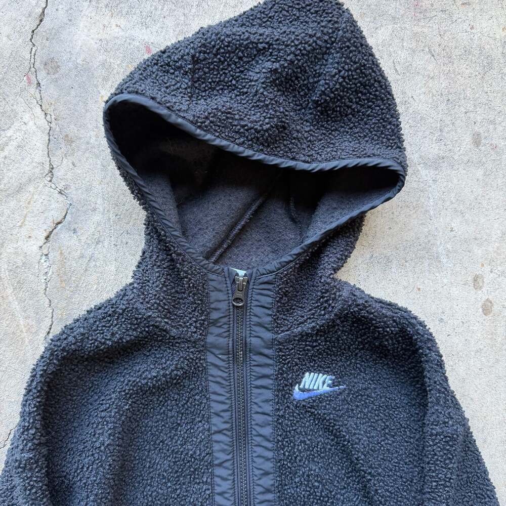 Nike Full Zip Sherpa Fleece Jacket Black Hoodie Small - Picture 2 of 6
